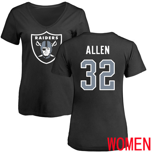 Oakland Raiders Black Women Marcus Allen Name and Number Logo NFL Football #32 T Shirt